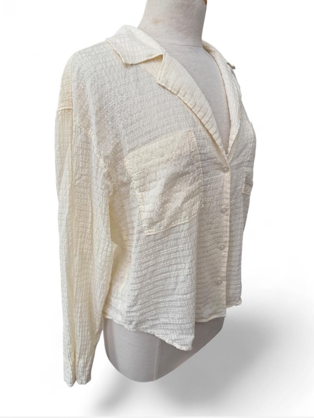 Madewell Resort Long Sleeve Shirt Seersucker Natural Cream Size Medium